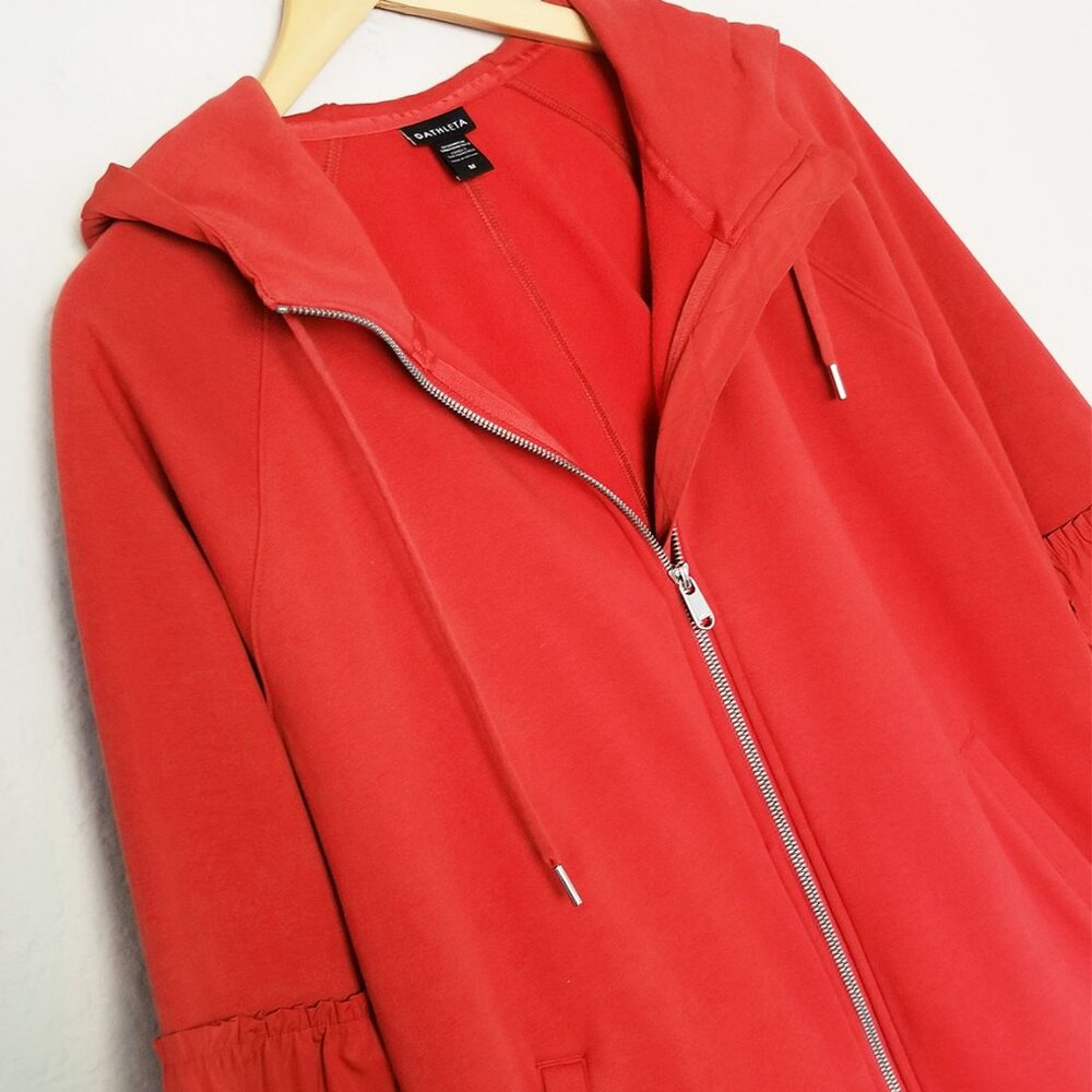 ATHLETA On My Way Triumph Hoodie Jacket Women’s M Red Rust Lantern Sleeve $139 - Picture 9 of 16